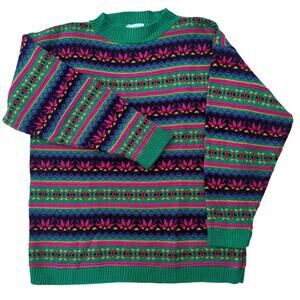 VTG BLUE MORGAN Multicolor Striped Geometric Acrylic Sweater Women's size M